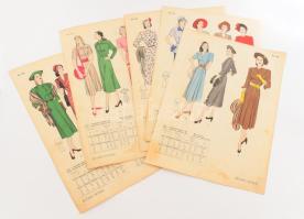 Butterick Patterns U.S.A. női divatillusztrációk, mérettáblázatokkal, 5 db kétoldalas nyomtatvány, v...