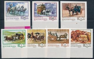 1977 A magyar kocsi története ívszéli vágott sor / Mi 3178-3184 imperforate margin set