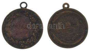 1936. kétoldalas bronz sport díjérem, "1936.IX.12." gravírozással, füllel (29mm) + 1939. kétoldalas bronz úszósport díjérem "1939" gravírozással, füllel (29mm) T:XF patina