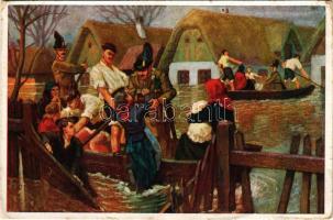 4. M. kir Csendőrség: Árvíz. Kiadja a M. kir. Csendőrség Emlékbizottsága / Hungarian gendarmerie art postcard (fa)