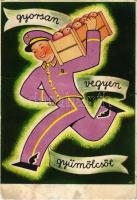 1948 Gyorsan vegyen gyümölcsöt! Magyar egészségügyi propaganda, C-vitamin táblázat a hátoldalon. Hornyánszky (Budapest) / Hungarian health campaign, fruit propaganda, Vitamin C chart s: VR (szakadás / tear)