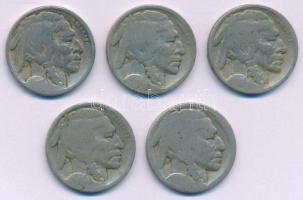 Amerikai Egyesült Államok 1919-1936 k. 5c Cu-Ni "Buffalo Nickel" (5x) T:F
USA aruond 1919...
