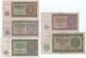 Német Demokratikus Köztársaság 1948. 5M + 10M + 50M + 1955. 5M + 10M T:F,VG GDR 1948. 5 Mark + 10 Mark + 50 Mark + 1955. 5 Mark + 10 Mark C:F,VG Krause P#11, P#12, P#14, P#17, P#18