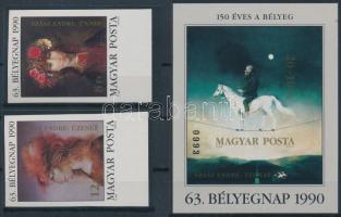 1990 Bélyegnap ívszéli vágott sor és blokk / Mi 4107-4108 + 212 imperforate set and block