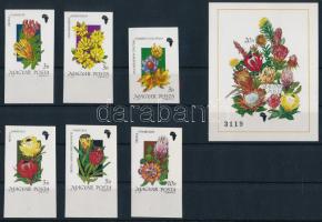 1990 Földrészek virágai vágott sor és blokk / Mi 4075-4080 + 208 imperforate set and block