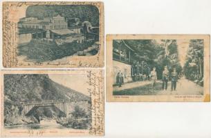 3 db RÉGI város képeslap: Herkulesfürdő, Málnásfürdő / 3 pre-1945 town postcards: Baile Herculane, Baile Malnas