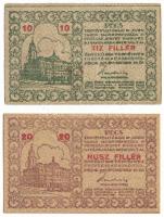 1920. Pécs 1920.04.16. 10f + 20f házipénztár-pénztárjegy T:AU,VG a VG-n tűzőgéplyuk Adamo PÉC-13.1, 13.2