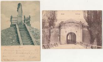 Arad - 2 db RÉGI képeslap: Vértanú szobor és Várkapu / 2 pre-1945 town postcards: monument and castle gate