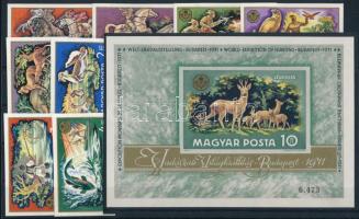 1971 Vadászati világkiállítás vágott sor és blokk / Mi 2664-2671 + 82 imperforate set and block