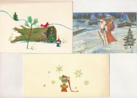 9 db MODERN karácsonyi motívum képeslap Mikulással, különböző méretű / 19 modern Christmas greeting ...