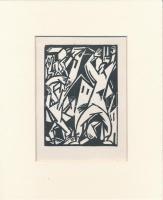 Bortnyik Sándor (1893-1976): Alakok, linómetszet, papír, paszpartuban, jelzés nélkül, 11,5×8,5 cm