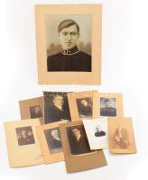 cca 1890-1940 Vegyes portrék (közte katona szalagsávokkal, egyenruhás fiatalember nagyméretű portréj...