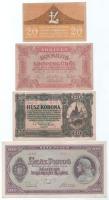 Budapest 1919. 20f "Központi Sajtóvállalat R.T." + 1920. 20K + 1945. 100P halovány sorszámmal + 1946. 1.000.000AP sorszámmal, vízjeles papíron T:XF-F szép papír, pici szakadások