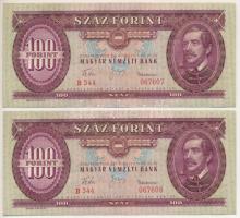 1960. 100Ft (2x) sorszámkövetők "B 344 067607 - B 344 067608" T:AU hullámos papír Adamo F30