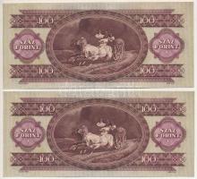 1960. 100Ft (2x) sorszámkövetők "B 344 067607 - B 344 067608" T:AU hullámos papír
Adamo F...