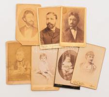 cca 1870-1900, 7 darab vizitkártya, bécsi, váci, grazi, budapesti műtermekből, díszes versokkal, vegyes állapotban, 11x6,5 cm