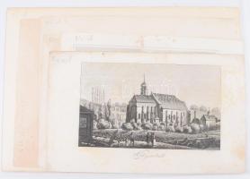 11 db németországi helyszíneket ábrázoló régi metszet, változó méretben és állapotban, részben foltos, 18x26 cm-ig