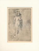 Jelzés nélkül: Női akt, rézkarc, papír, paszpartuban, 17,5×12 cm