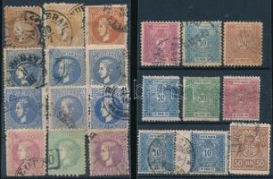 Szerbia 21 db klasszikus bélyeg, köztük ívközéprészes pár is, 2 kis stecklapon