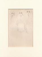 Erdei Viktor (1879 - 1945): Trio, litográfia, papír, jelzés nélkül, paszpartuban, 17×11 cm