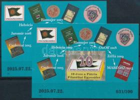 2025 10 Éves a Pátria Filatéliai Egyesület emlékív pár 031 sorszámmal