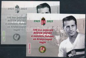 2025 100 éve született Bozsik József emlékív pár, 00000 piros-zöld sorszámmal, egyik fekete nyomat