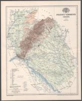 cca 1890 Pozsony vármegye térképe, Pallas Nagy Lexikona, kiadja: Posner Károly Lajos és Fia térképészeti műintézete, 24,5×30 cm