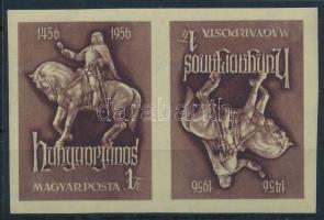 1956 Hunyadi fordított vágott pár / Mi 1470 imperforate inverted pair