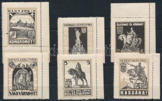 1920 6 dl klf Irredenta levélzáró, barna teljes sor, ívszéli példányok eredeti gumizással