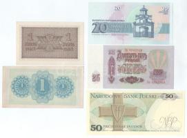 Vegyes, 5db-os külföldi bankjegy tétel, közte Ausztria / Szövetséges megszállás 1944. 1Sch, stb. T:U...