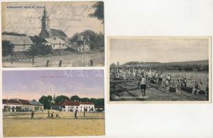 Gyula - 3 db RÉGI város képeslap: remetei strandfürdő, Körös-parti részlet, Kossuth Lajos tér