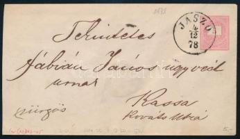 1878 5kr díjjegyes boríték / PS-cover "JÁSZÓ" - Kassa