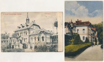 Gyula - 6 db RÉGI város képeslap: József Szanatórium, Körösparti részlet, Royal mozgó, közte 2 posta...