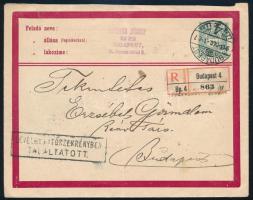 1913 Ajánlott Budapest helyi díjjegyes boríték / Local registered PS-cover "BUDAPEST" - "LEVÉLGYŰJTŐSZEKRÉNYBEN TALÁLTATOTT"