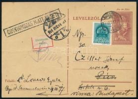 1941 Levelezőlap Budapestről Pécsre, majd visszaküldve "CÍMNYOMOZÁS MIATT KÉSETT" + "Elköltözött" / Postcard, returned