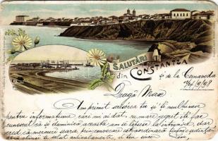 1898 (Vorläufer) Constanta, Constantza, Konstanca; general view, port. G. M. Grigoriu, Louis Glaser Art Nouveau, floral, litho (EM)