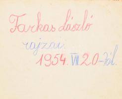 cca 1954-1961 Emlékkönyv rajzokkal, vázlatokkal, összesen kb. 30-40 db ceruzarajzzal, sérült egészvászon-kötésben, részben kijáró lapokkal, 24,5x18,5 cm