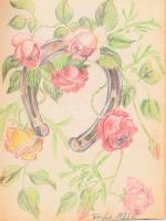 cca 1954-1961 Emlékkönyv rajzokkal, vázlatokkal, összesen kb. 30-40 db ceruzarajzzal, sérült egészvá...