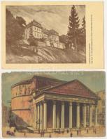 21 db RÉGI művészeti témájú képeslap, vegyes minőségben / 21 pre-1945 art-themed postcards in mixed ...