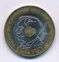 Franciaország 1994. 20Fr tri-metal Al-Br-Ni-Cu "Pierre de Coubertin - 100 éves a Nemzetközi Olimpiai Bizottság" T:AU France 1994. 20 Francs Tri-Metallic Al-Br-Ni-Cu "Pierre de Coubertin - 100 years of the International Olympic Committee" C:AU Krause KM#1036