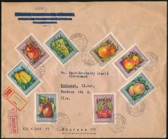 1955 Ajánlott expressz küldemény Gyümölcsök sorral "FONYÓD" - Budapest / Mi 1387-1394 on registered express cover