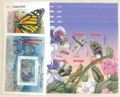 Karib-szigetek országainak flóra és fauna motívum összeállítása, benne 31 db sor + 10 db blokk 1-5 példányban, 2 db közepes berakólap minden oldalán (Mi EUR 280.-)