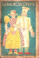 Halmy Andrásné Szakácskönyve. (Budapest), [1934]. Havas Rezső (Hungária Hírlapnyomda Rt.) 93 + [1] p. Egyetlen kiadás. Oldalszámozáson belül szövegközti ábrákkal illusztrált szakácskönyv, az illusztrációk között rendre visszatér a kötet szponzorának, a korszak egyik fontos budapesti áruházának képes hirdetése. A címlapon és a belív számos oldalán halvány foltosság, példányunk fűzése meglazult. Horváth 540. Fűzve, színes, illusztrált, sérült, foltos kiadói borítóban.