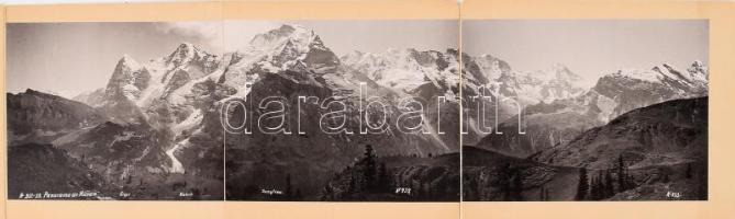 cca 1900-1920 Svájc, Berni-Alpok, Eiger, Mönch és Jungfrau hegycsúcsok látképe, kihajtható panoráma ...