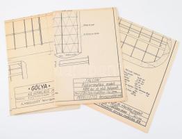 cca 1965-1970 Repülő- és hajómodellek tervrajzai, a ,,Modellezés" tervrajzmellékletei, 5 db, kétoldalasak, 49x67 cm