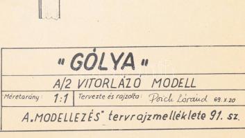 cca 1965-1970 Repülő- és hajómodellek tervrajzai, a ,,Modellezés" tervrajzmellékletei, 5 db, ké...