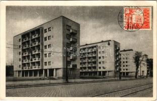 1952 Budapest XIII. Élmunkás lakóházak a Lehel téren. Művészeti Alkotások. TCV card (EK)
