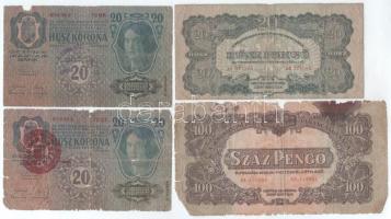 1913. 20K II. kiadás, piros "MAGYARORSZÁG" felülbélyegzéssel + 1913. 20K II. kiadás, kiolv...