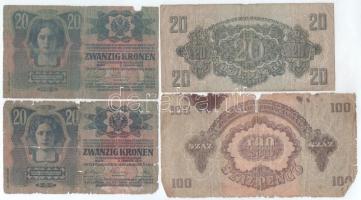 1913. 20K II. kiadás, piros "MAGYARORSZÁG" felülbélyegzéssel + 1913. 20K II. kiadás, kiolv...