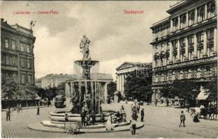 Budapest VIII. Kálvin tér, szökőkút, villamos, Nemzeti Múzeum, üzletek (EK)